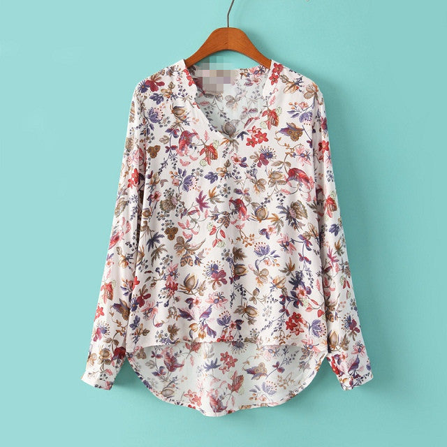 Women's Clothing V-neck Shirt Floral Print | V Neck Long Puff Sleeve