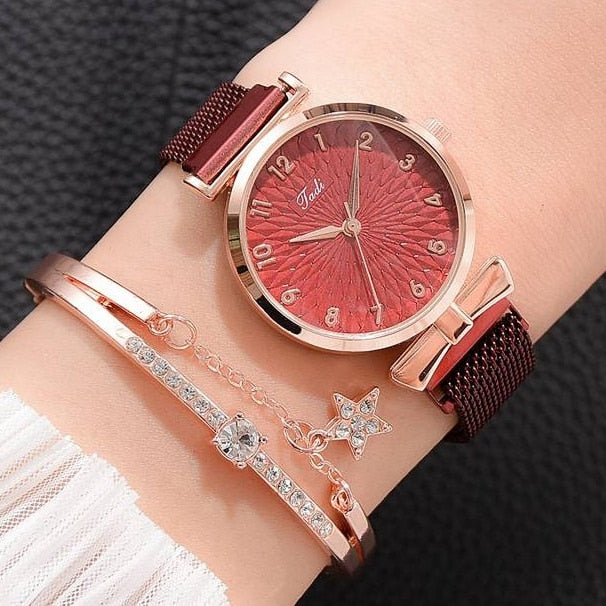 Luxury Magnetic  or Leather Watch And Bracelet Set