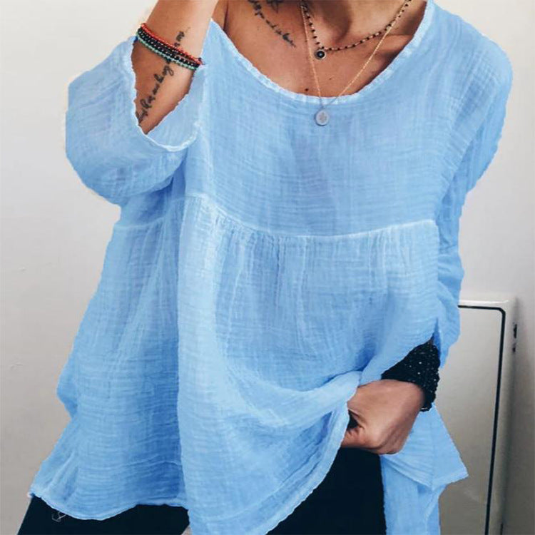 Explosion Slub Long Sleeve Long Blouse