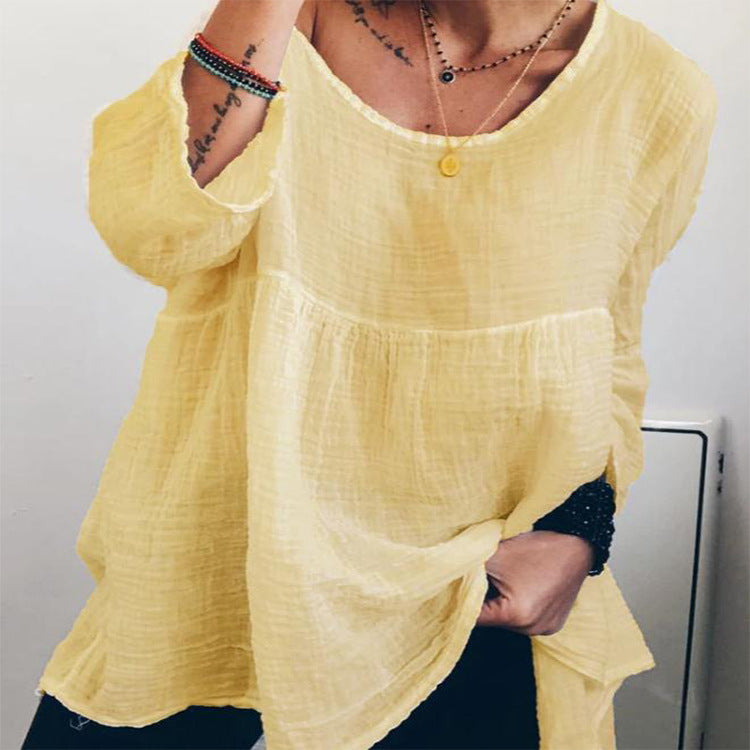 Explosion Slub Long Sleeve Long Blouse