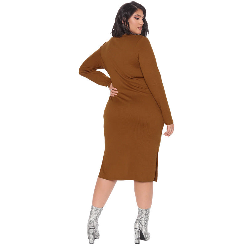 Solid Color Long Sleeve Cardigan Fashion Dress Plus Size Women's Clothing