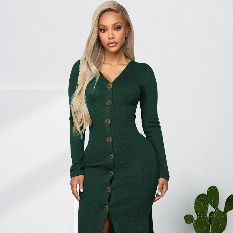 Solid Color Long Sleeve Cardigan Fashion Dress Plus Size Women's Clothing