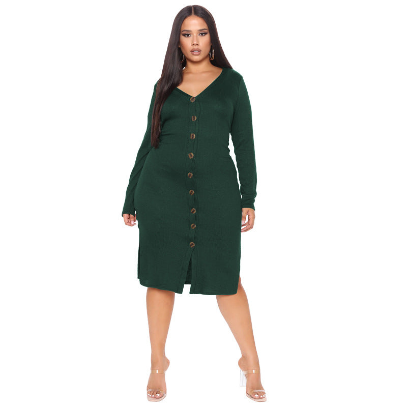 Solid Color Long Sleeve Cardigan Fashion Dress Plus Size Women's Clothing