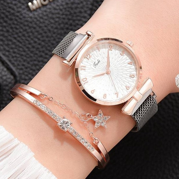 Luxury Magnetic  or Leather Watch And Bracelet Set