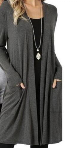 Simple Coat Long Sleeve Mid-length Cardigan