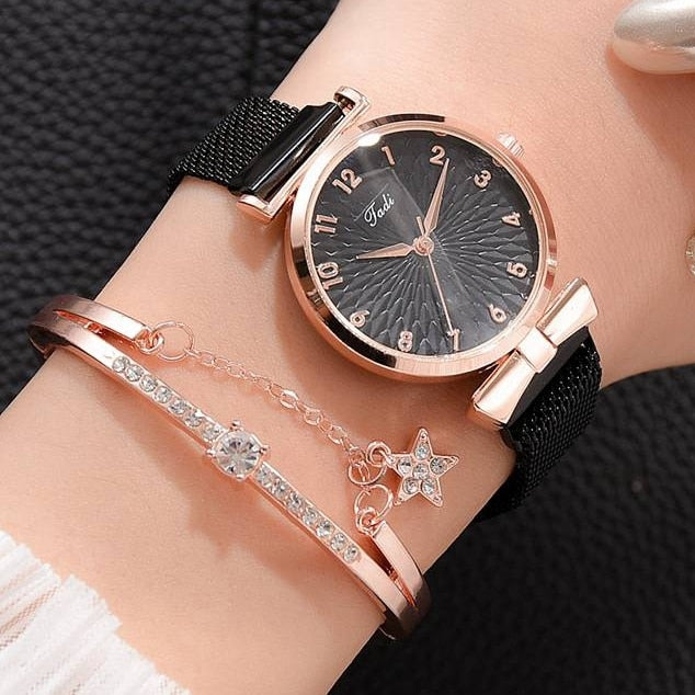 Luxury Magnetic  or Leather Watch And Bracelet Set