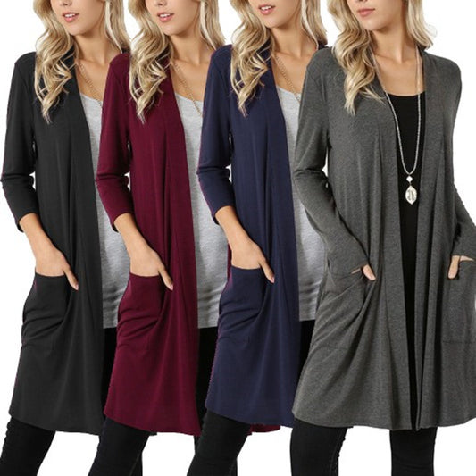 Simple Coat Long Sleeve Mid-length Cardigan