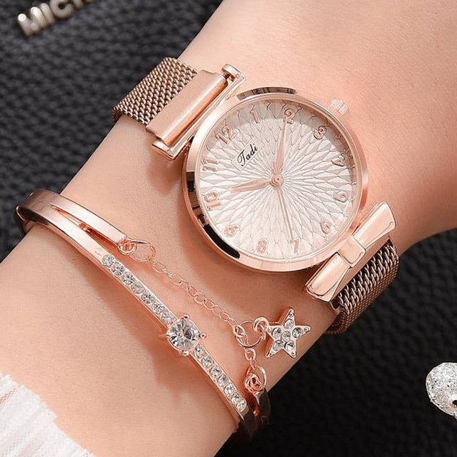 Luxury Magnetic  or Leather Watch And Bracelet Set