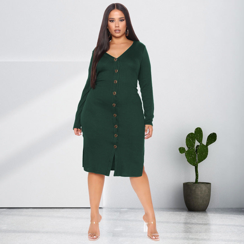 Solid Color Long Sleeve Cardigan Fashion Dress Plus Size Women's Clothing