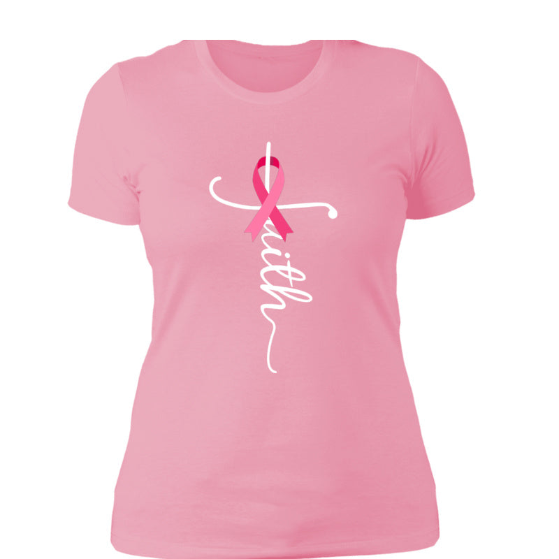 American Pink Ribbon Digital Printing Casual Round Neck T-shirt