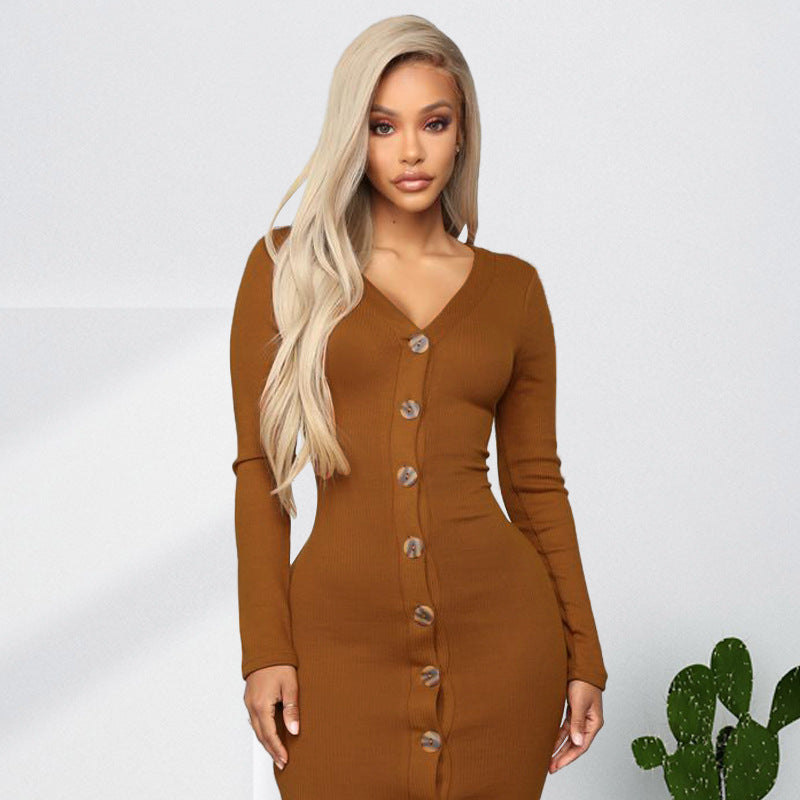 Solid Color Long Sleeve Cardigan Fashion Dress Plus Size Women's Clothing