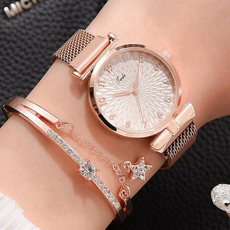 Luxury Magnetic  or Leather Watch And Bracelet Set