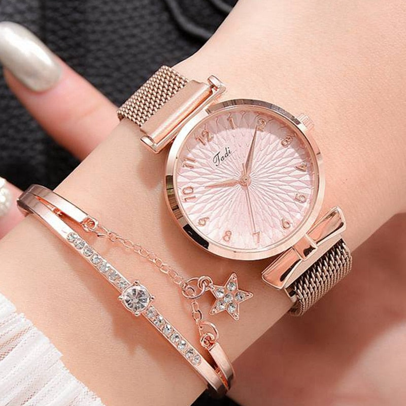 Luxury Magnetic  or Leather Watch And Bracelet Set